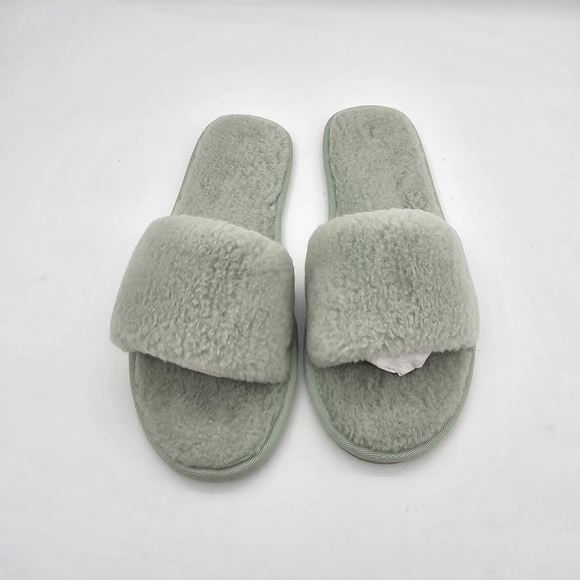 Splendid Womens Carmen Sherling Slipper Faux Fur Open Toe Slip On Slide Mint 11 - Picture 2 of 12